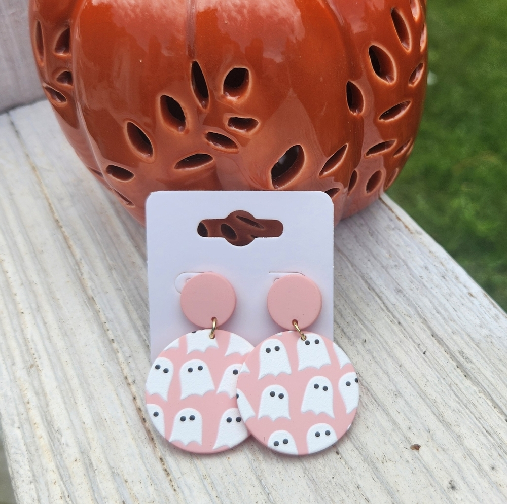 Pink Ghost Pattern Kids Earrings